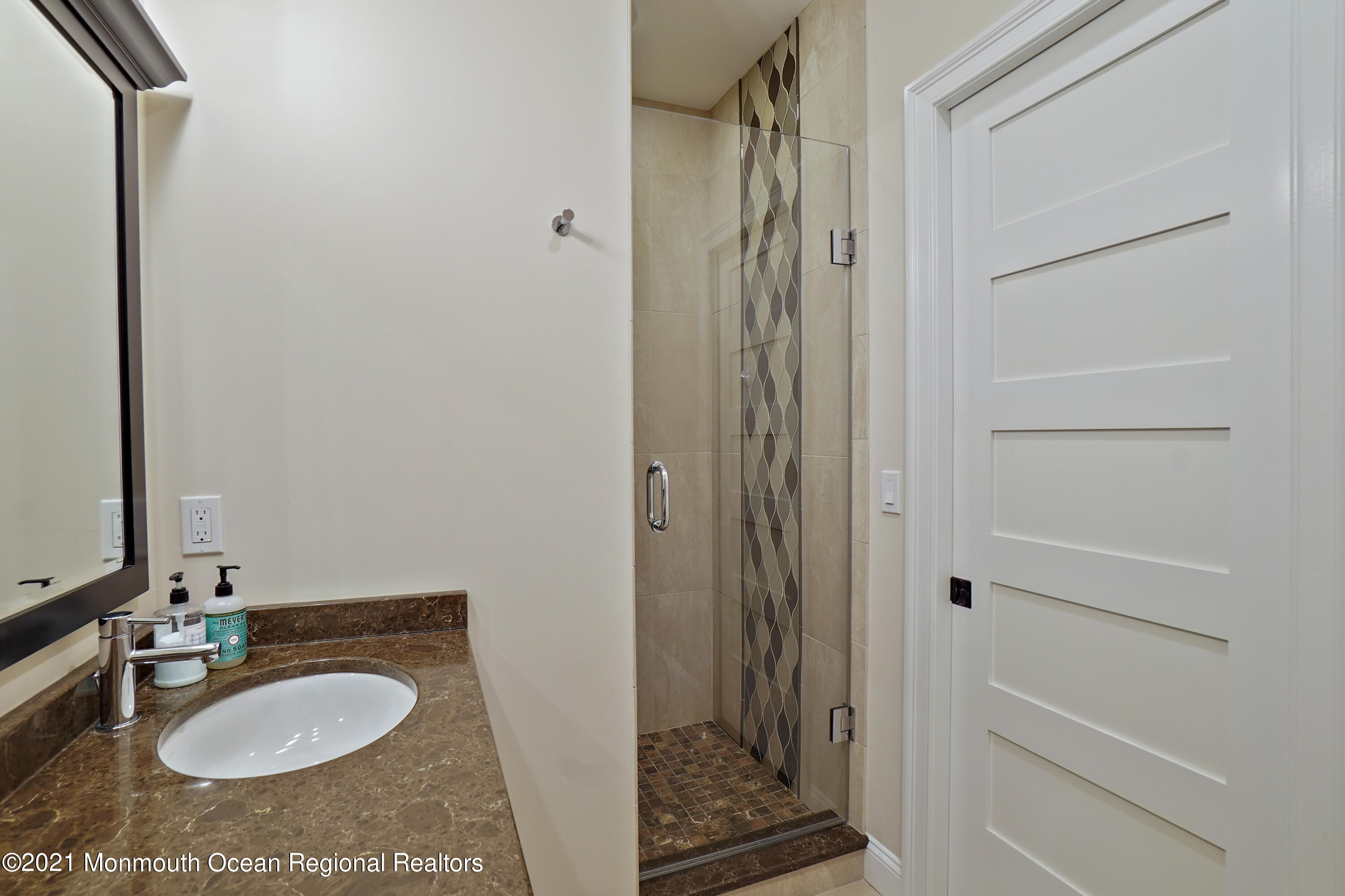 204 North Lagoon Road Lavallette, NJ 08735 - Photo 14 of 44 a bathroom with a granite countertop sink toilet and shower
