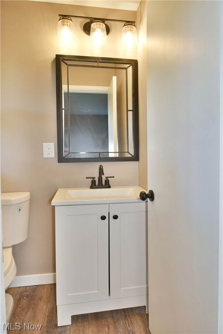 5480 Phillips Rice Road Cortland, OH 44410 - Photo 22 of 35 Bathroom with vanity, mirror, and dark hardwood floors