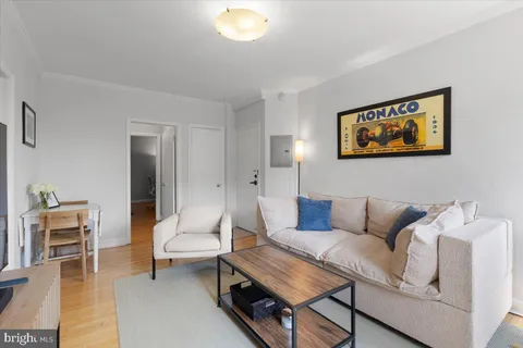 a living room with furniture and a rug