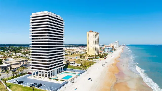 a view of building with ocean view