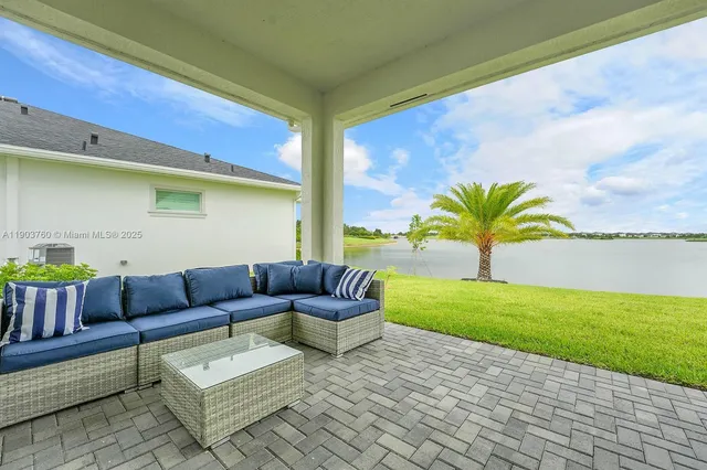 a building outdoor space with patio furniture