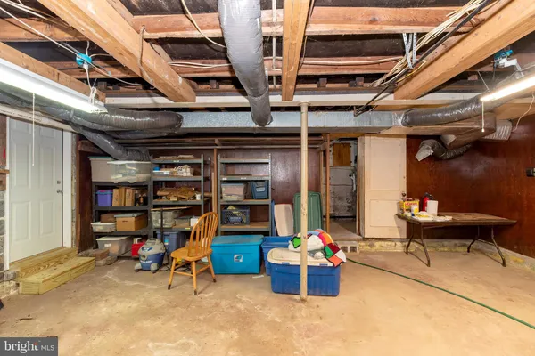 a view of a storage room with racks
