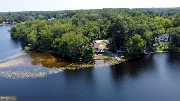 a view of a lake with houses