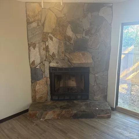 a room with a fireplace