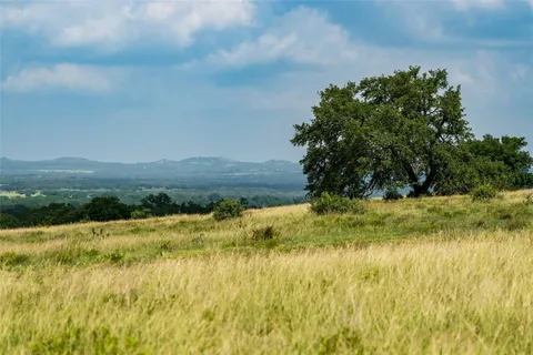 a view of grassy field with benches and trees all around