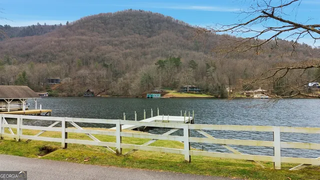 a view of a lake with a mountain