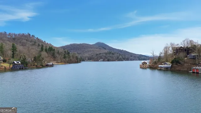 a view of a lake with a mountain in the background