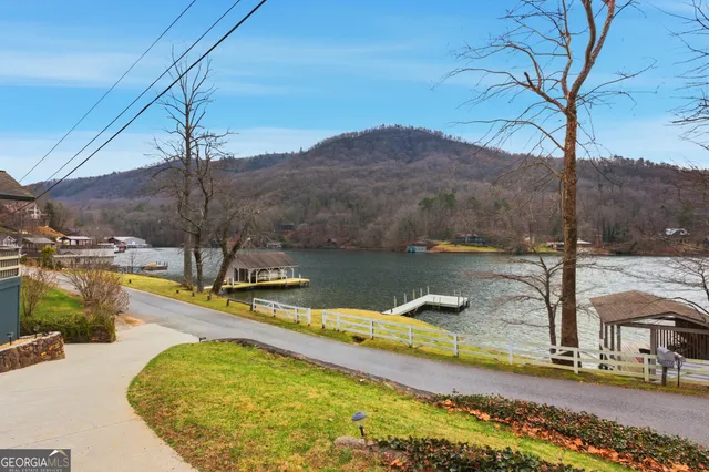 a view of a lake with a mountain in the background