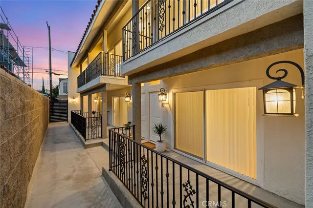 a view of a building with a balcony