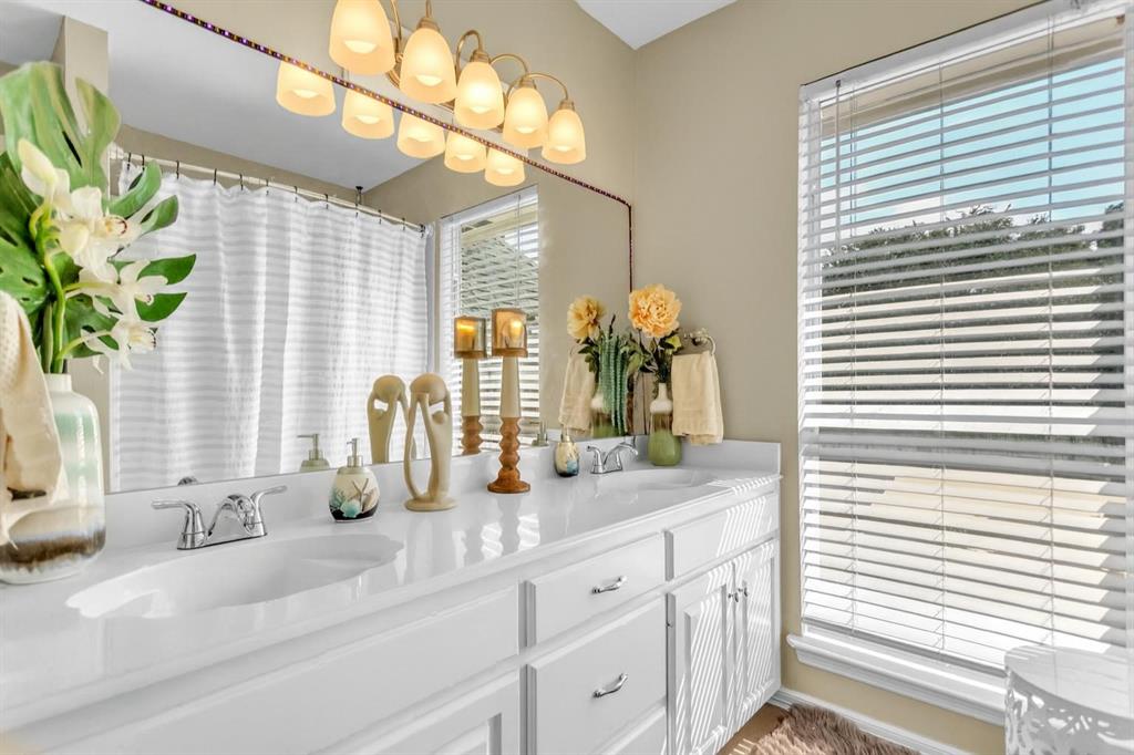1 Darr Road Heath, TX 75032 - Photo 25 of 38 a bathroom with a granite countertop sink a potted plant and a window