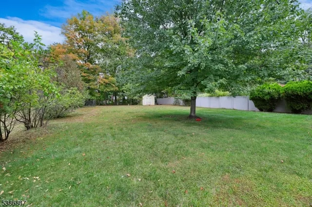 a view of a yard in front of a house with large tree
