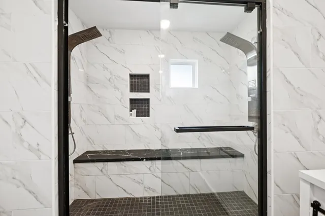 a bathroom with a bathtub