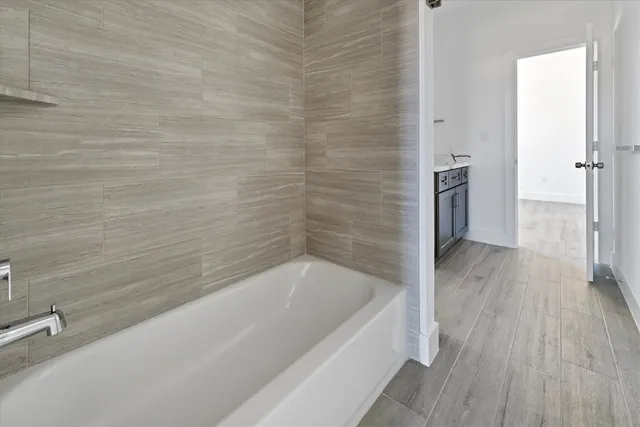 a bathroom with a bathtub