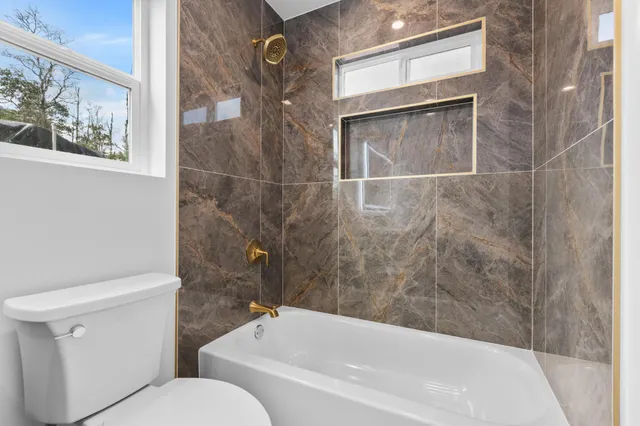 a bathroom with a toilet and a bathtub