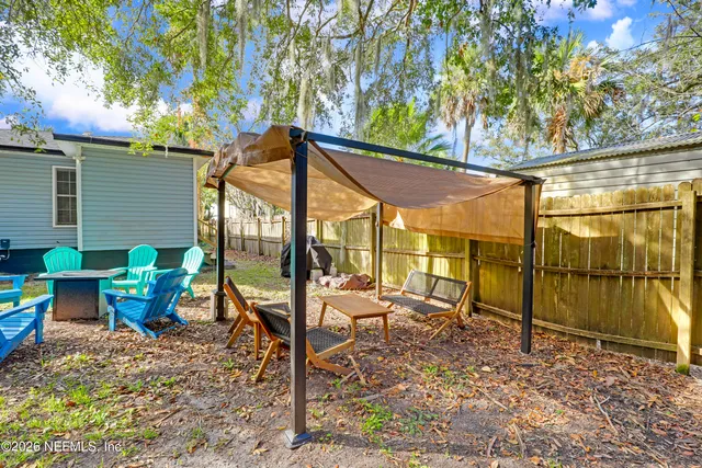 a view of an outdoor sitting area with couch
