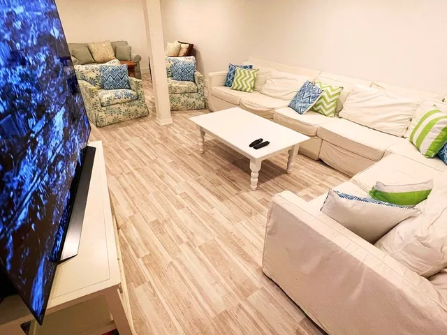 a view of a terrace with furniture