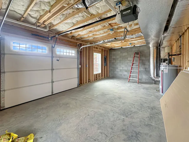 a view of a room with wooden walls