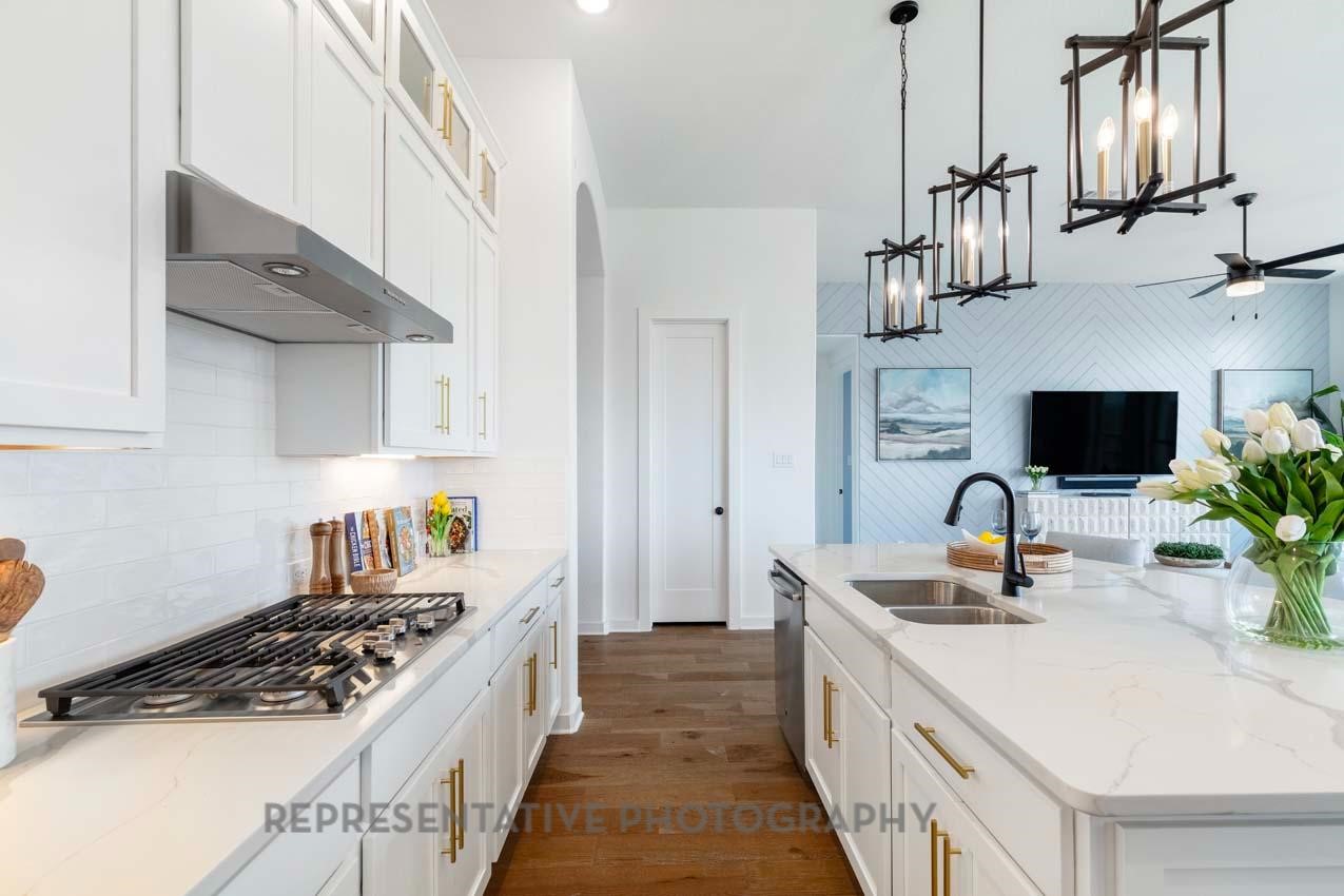 22218 Mount Whitney Road Waller, TX 77484 - Photo 10 of 49 a kitchen with stainless steel appliances a sink stove and cabinets