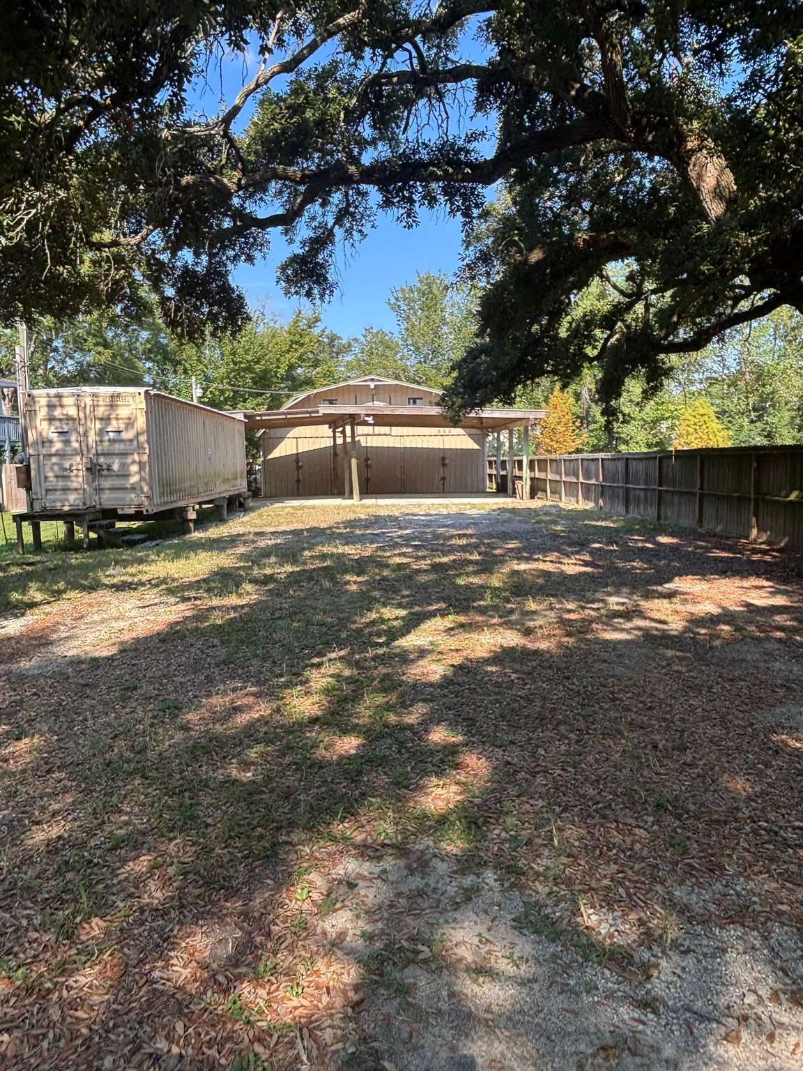 a view of a yard with a tree