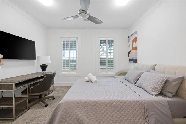 a bedroom with a bed and furniture