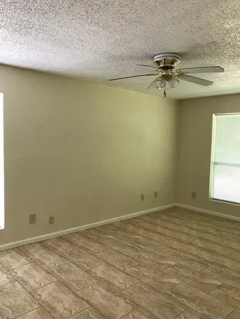 a view of a room with a window