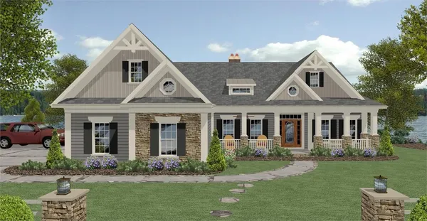 front view of a house with a porch