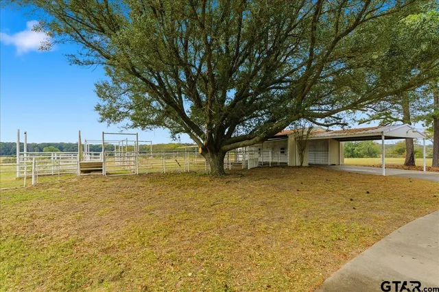a view of a swimming pool with a yard
