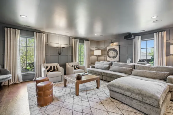 a view of living room with a large window