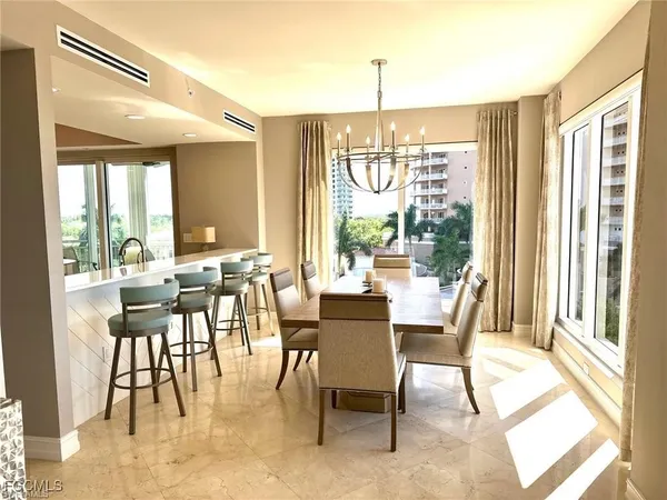 a view of a dining room and livingroom view