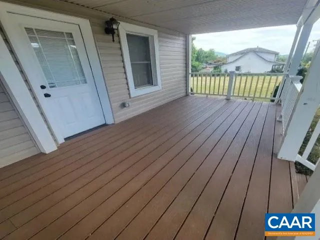 a view of front door deck