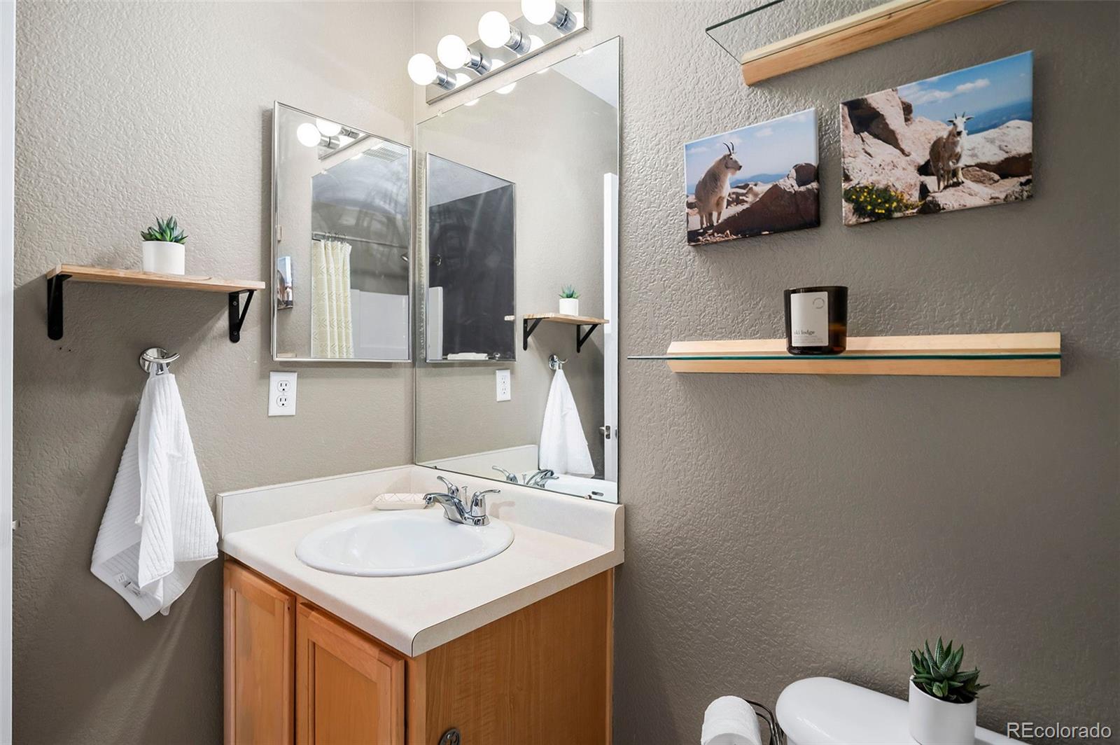 4570 South Swadley Court Morrison, CO 80465 - Photo 18 of 24 a bathroom with a sink a mirror and a toilet