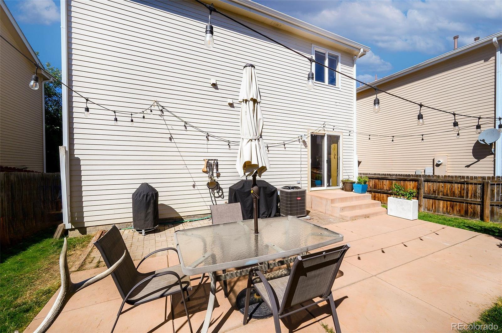 4570 South Swadley Court Morrison, CO 80465 - Photo 21 of 24 a view of a dinning tables and chairs in the back yard of the house