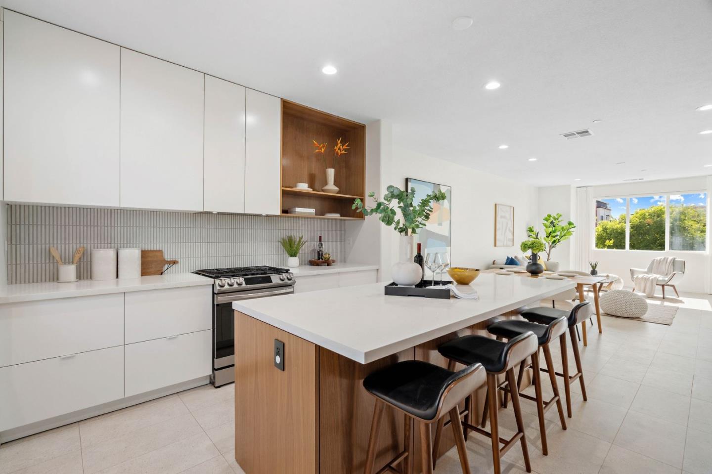 a view of kitchen with cabinets and wooden floor