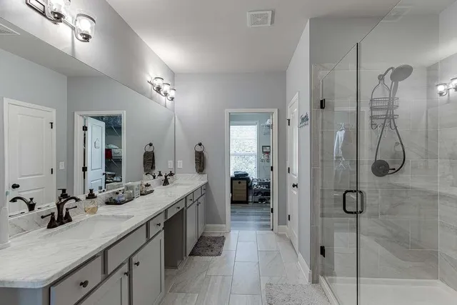 a bathroom with a shower