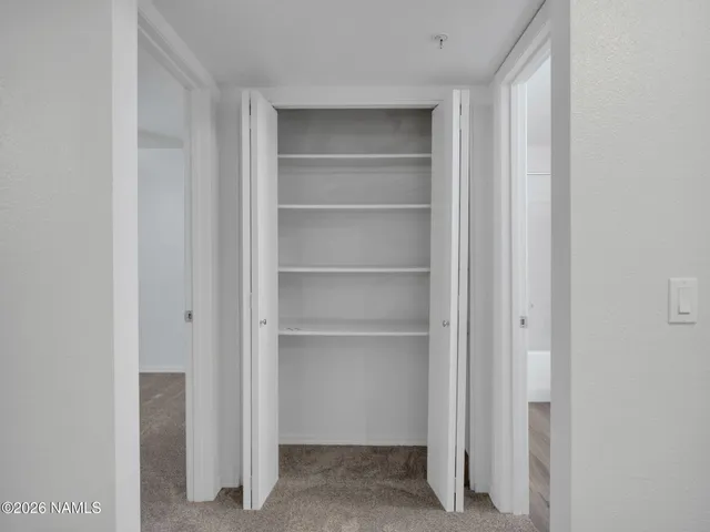a view of walk in closet with empty racks