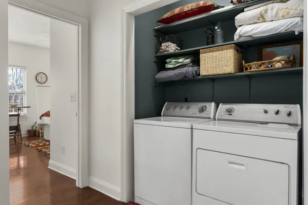 a utility room with dryer and washer