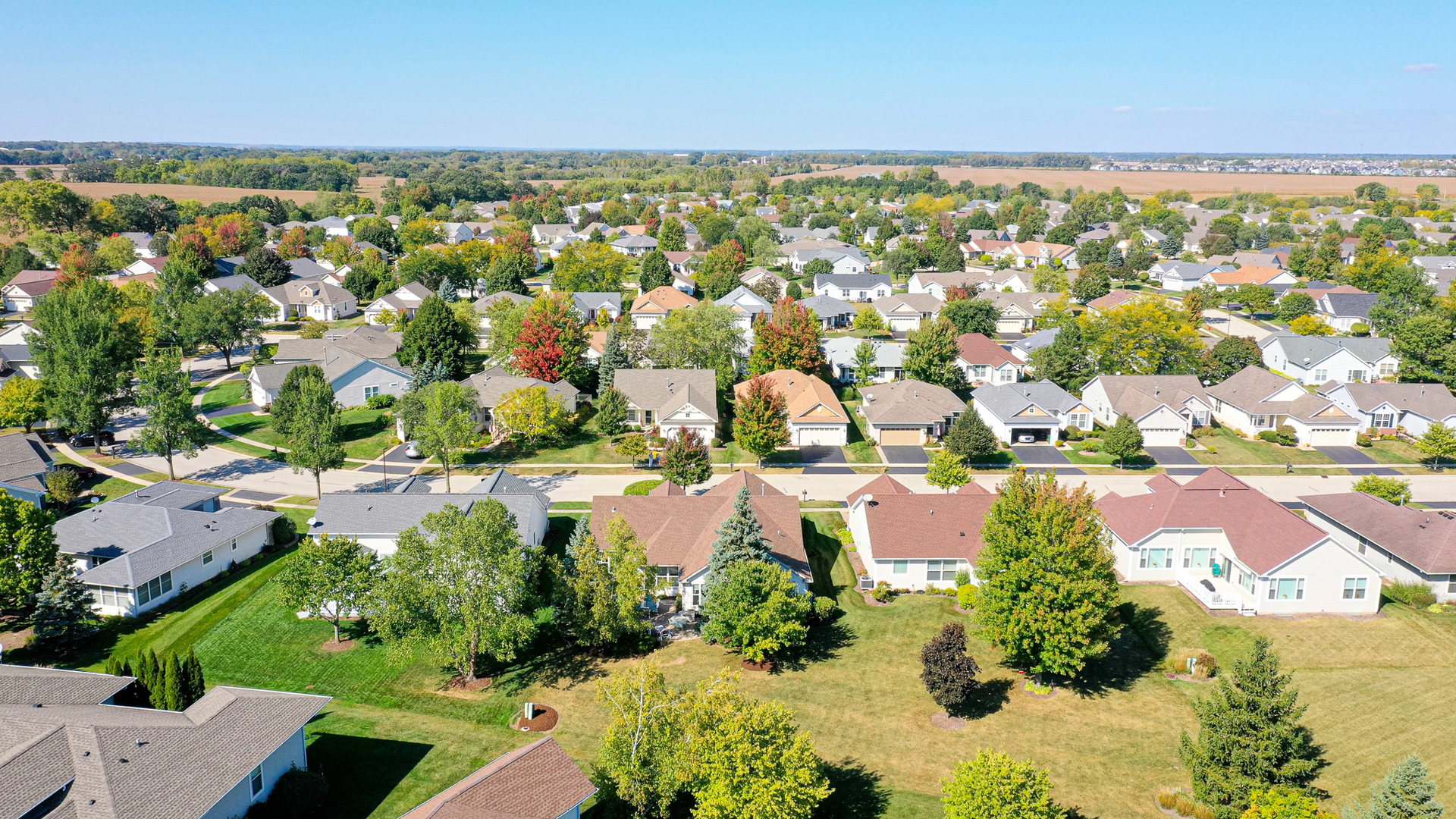 12961 West Bull Ridge Drive Huntley, IL 60142 - Photo 9 of 35 an aerial view of residential houses with outdoor space