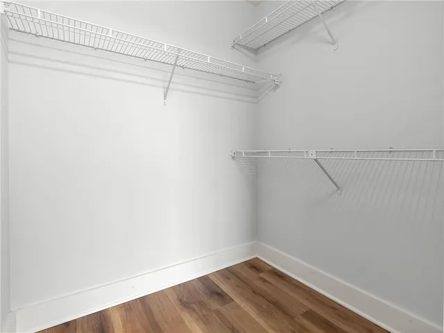a view of a room with racks on the wall