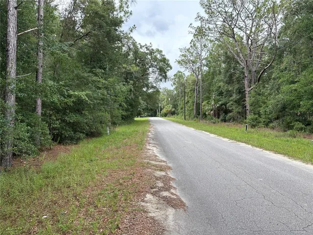 a view of a road with a yard