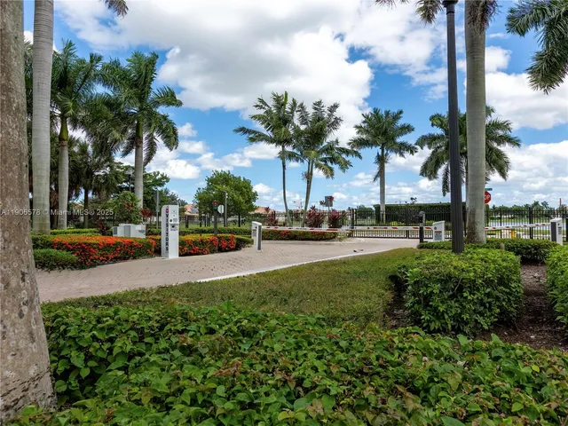 a view of outdoor space with palm trees