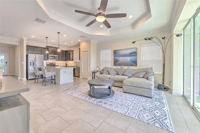 a building outdoor space with patio furniture and potted plants