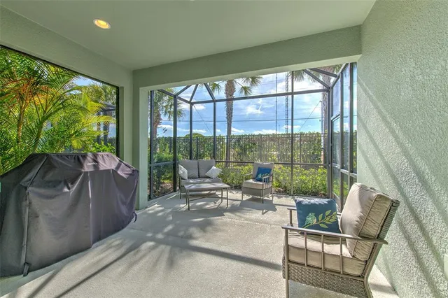 an aerial view of a house with a garden