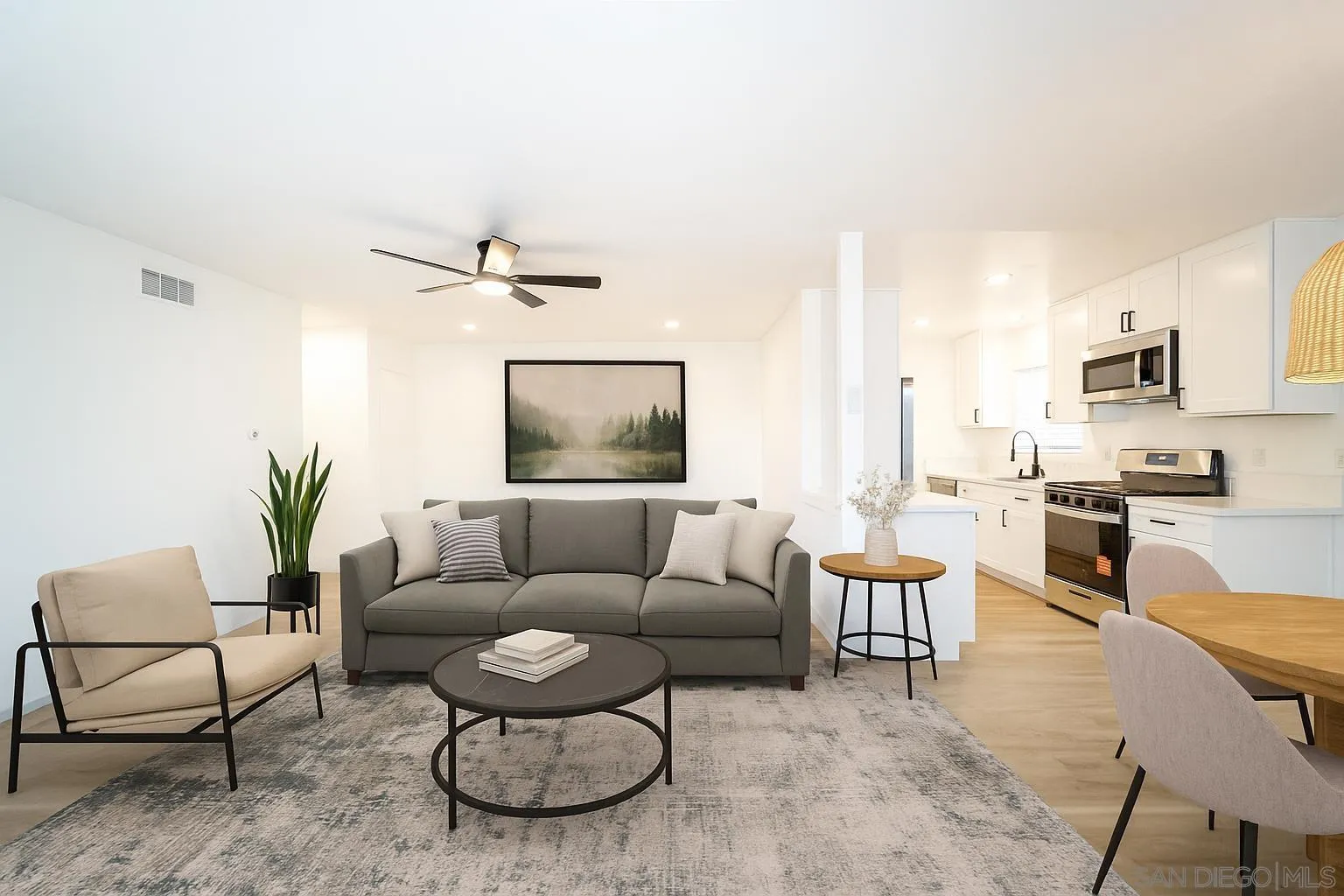 1306 West San Ysidro Boulevard, Unit D San Diego, CA 92173 - Photo 1 of 22 a living room with furniture kitchen view and a potted plant
