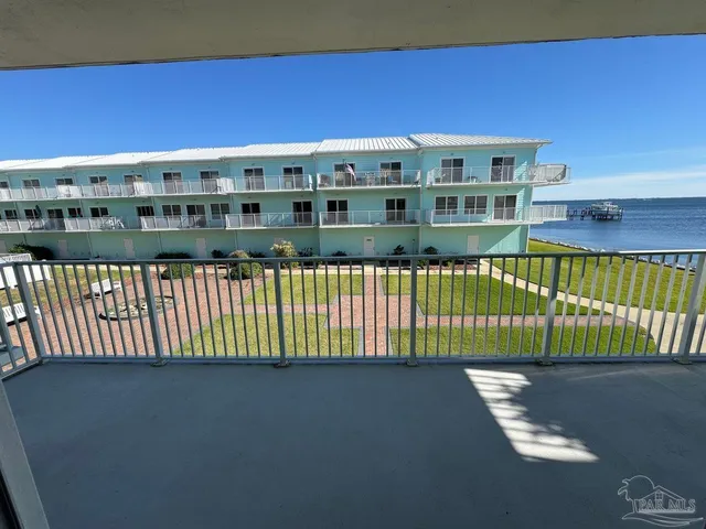 a view of a building from a balcony