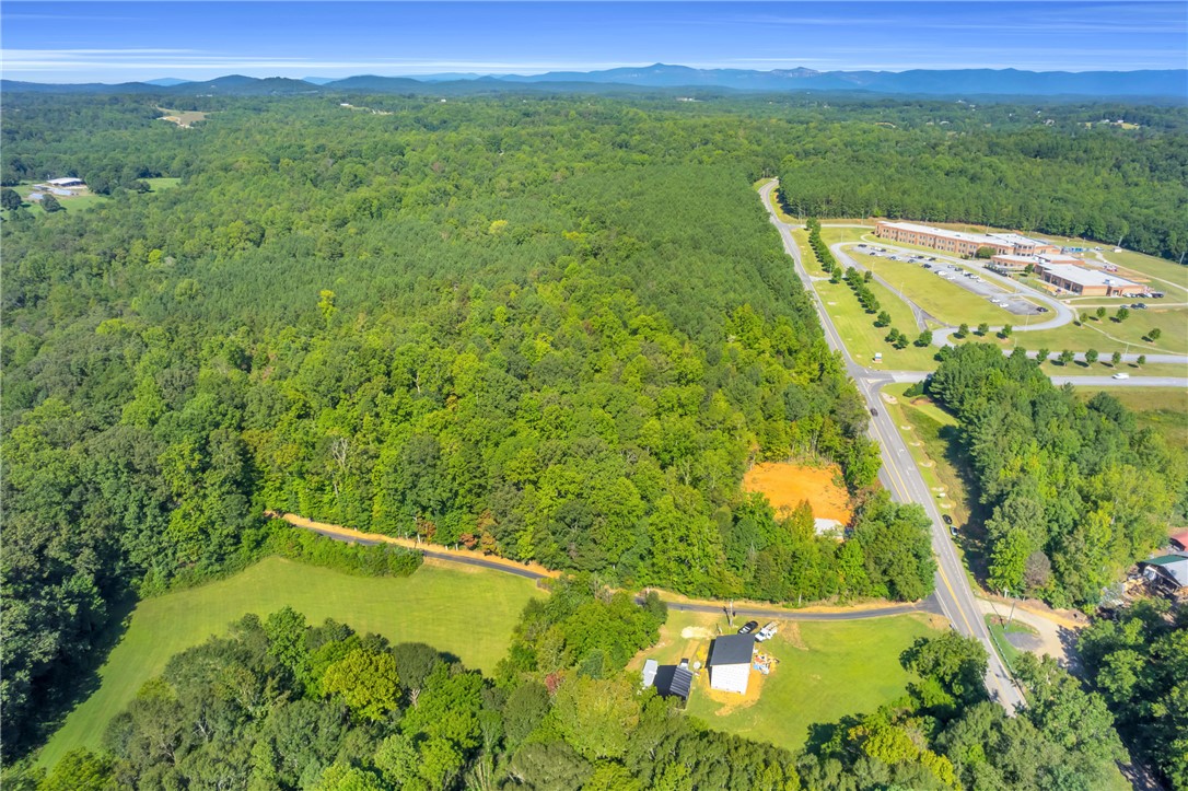 167 Cherokee Trail Easley, SC 29640 - Photo 8 of 18 An aerial panorama reveals a vast, verdant landscape stretching towards distant mountains, bordering paved roads.