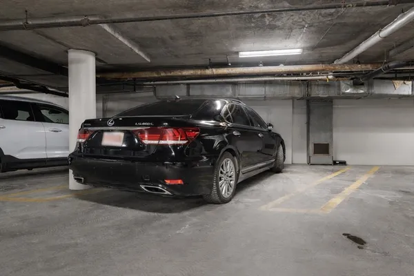 a car parked in a garage