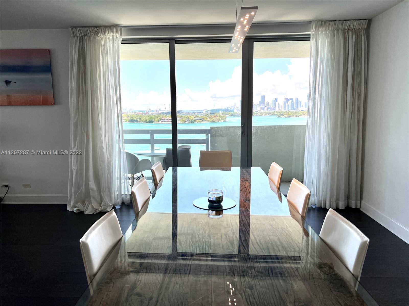 1500 Bay Road, Unit 1414S Miami Beach, FL 33139 - Photo 3 of 23 a living room with couch dining table and a large window
