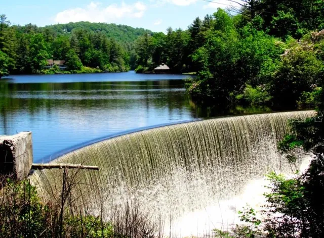 an aerial view of residential houses with outdoor space and trees