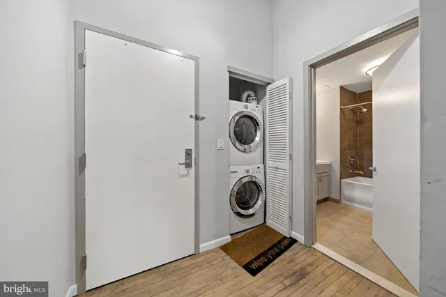 a utility room with dryer and washer