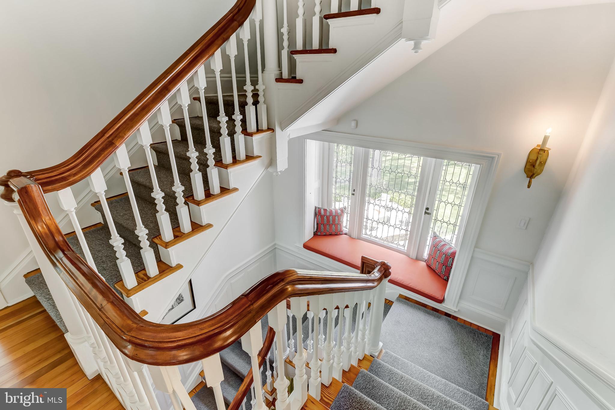210 Club Road Baltimore, MD 21210 - Photo 29 of 69 Staircase with Window Seat in Leaded Glass Bay